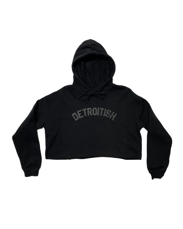 Women's Comfy Zip-up Hoodies for Casual Days -Ink Detroit Detroitish Fleece Crop Hoodie - Black on Black