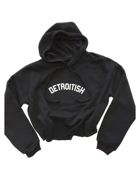 Women's Hoodies for Outdoor Adventures -Ink Detroit Detroitish Fleece Crop Hoodie - Black