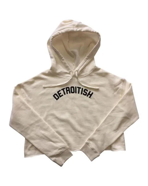 Women's Classic Zip-up Hoodies for Simple Style -Ink Detroit Detroitish Fleece Crop Hoodie - Bone