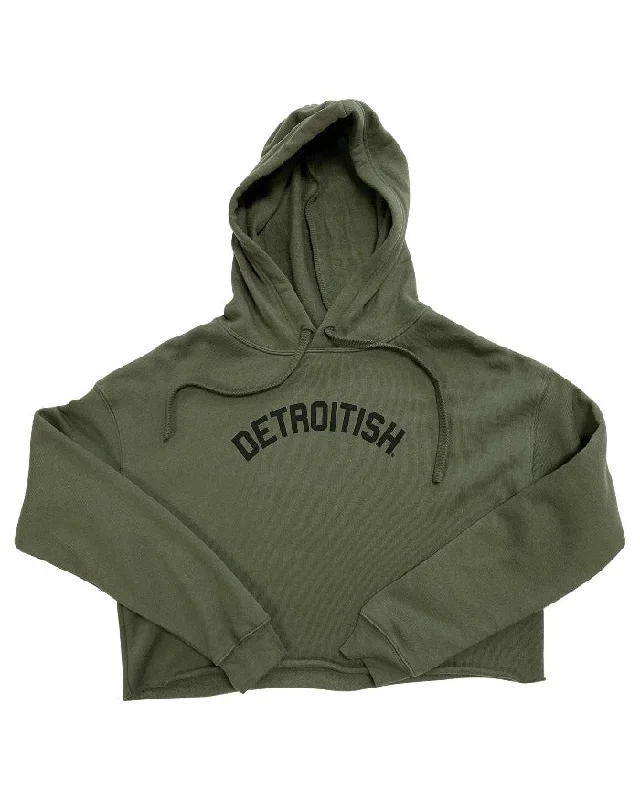Women's Cozy Sweatshirts and Hoodies for Winter -Ink Detroit Detroitish Fleece Crop Hoodie - Military Green