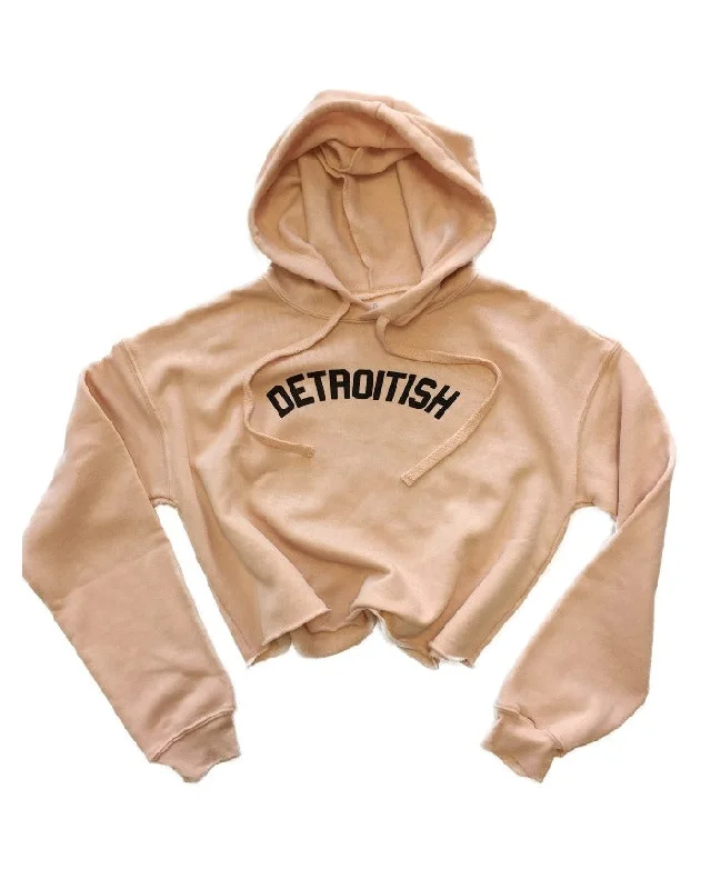 Women's Hoodies with Sporty Designs for Active Look -Ink Detroit Detroitish Fleece Crop Hoodie - Peach