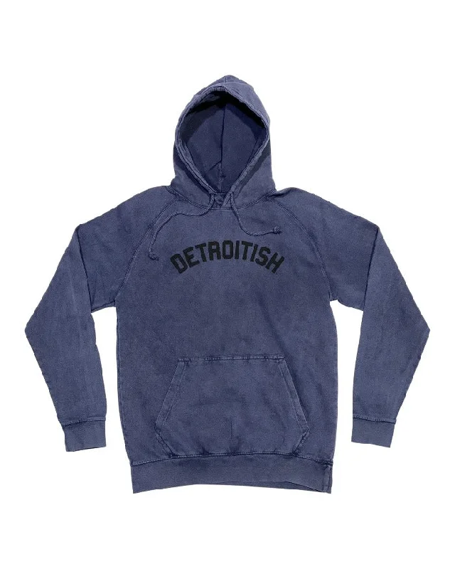 Women's Hoodies with Contrasting Sleeves -Ink Detroit Detroitish Mineral Wash Hoodie - Denim Blue