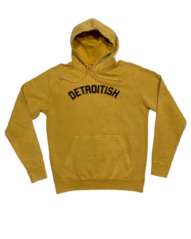 Women's Sporty Hoodies for Athleisure -Ink Detroit Detroitish Mineral Wash Hoodie - Mustard