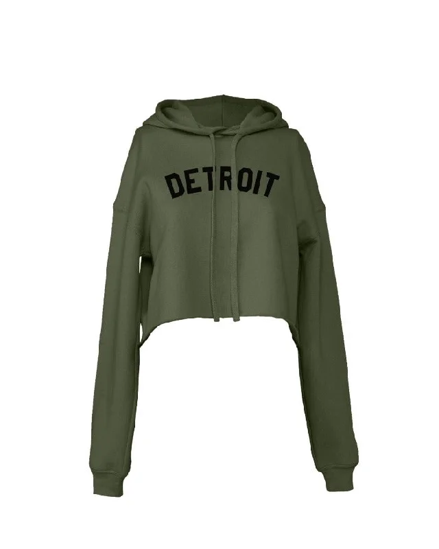 Women's Casual Hoodies for Travel -Ink Detroit Fleece Crop Hoodie - Military Green