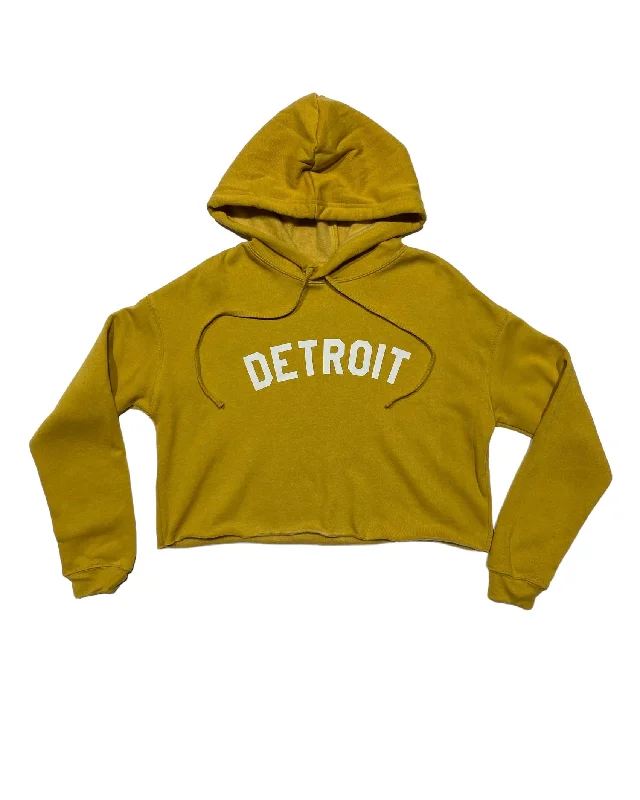 Women's Hoodies with Playful Patterns -Ink Detroit Fleece Crop Hoodie - Mustard