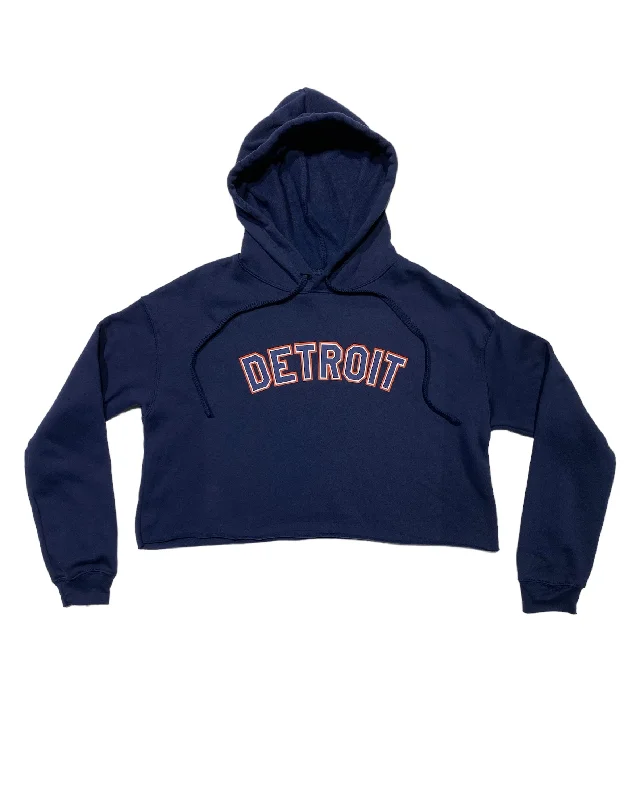 Women's Hoodies with Floral Design for Feminine Look -Ink Detroit Fleece Crop Hoodie - Orange and Navy print on Navy