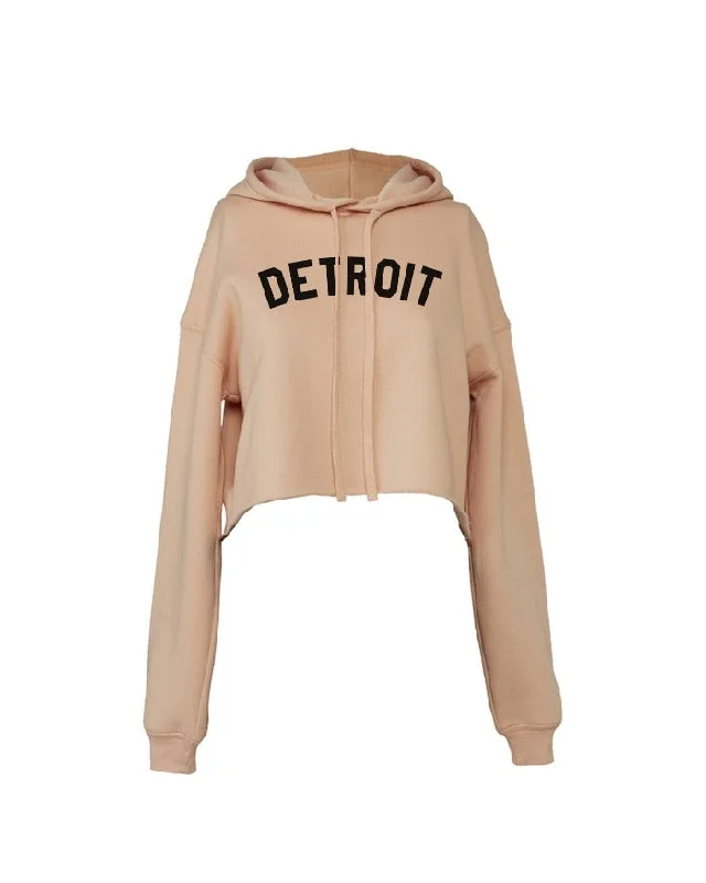 Women's Hoodies for Casual Office Days -Ink Detroit Fleece Crop Hoodie - Peach