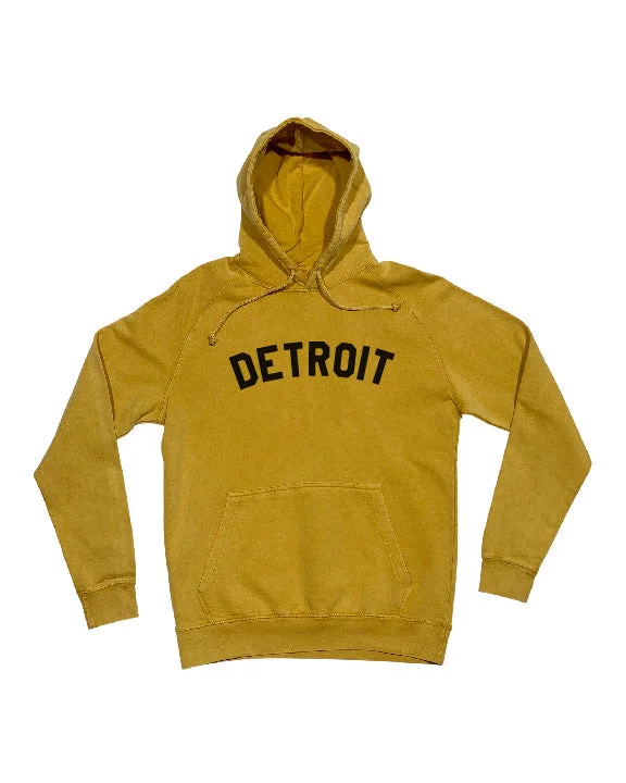 Women's Hoodies with Soft Fleece for Cold Weather -Ink Detroit Mineral Wash Hoodie - Mustard