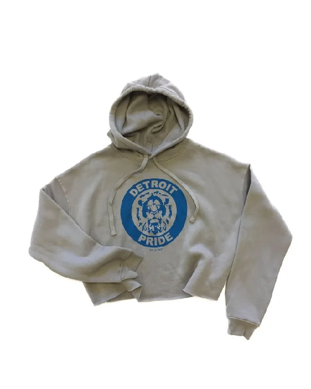 Women's Hoodies with Print for Bold Statements -Ink Detroit Pride Fleece Crop Hoodie - Storm Grey