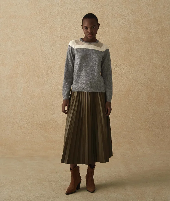 Women's Sweater with Decorative Ruffles-Intarsia Yoked Sweater
