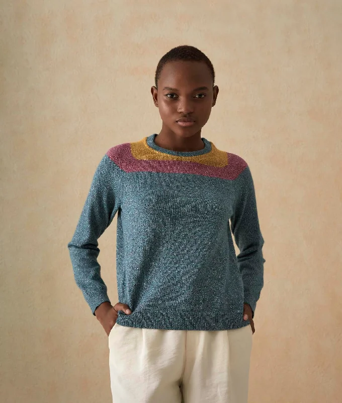 Women's Sweater with High Collar-Intarsia Yoked Sweater