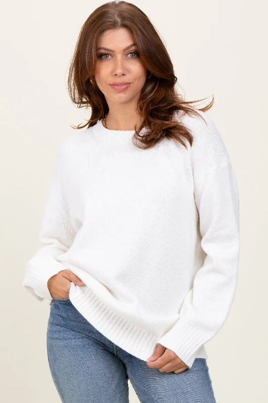 Women's Fitted Sweater-Ivory Soft Knit Basic Sweater