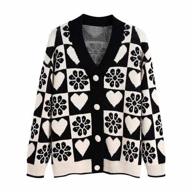Women's Cardigans Sweater with High Collar-Jacquard Loose Cardigan Sweaters For Women Women's Cardigans Sweater with High Collar-Jacquard Loose Cardigan Sweaters For Women