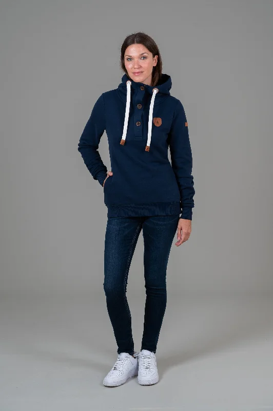 Women's Hoodies for Layering in Cold Weather -Jas Oxford Blue Button Neck Hoodie