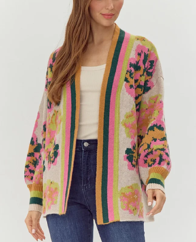 Women's Cardigans Sweater for Evening Wear-Abstract Print Cardigan Sweater