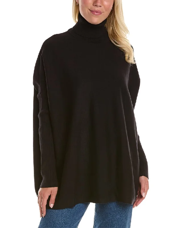Women's Pullovers Sweater with Buttoned Design-Joan Vass Turtleneck Boxy Pullover
