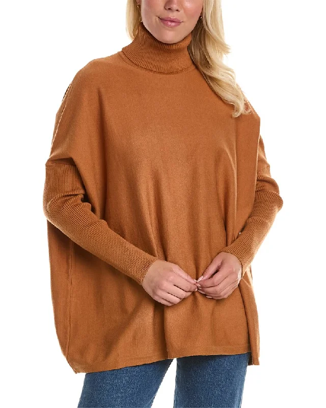 Women's Relaxed Wool Knit Pullovers Sweater-Joan Vass Turtleneck Boxy Pullover