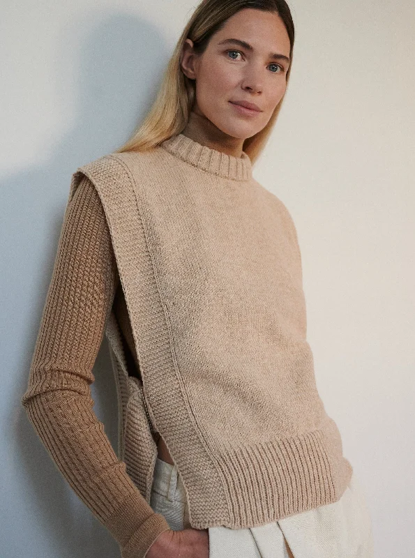 Women's Warm Knit Vests Sweater-Kalvos Merino Wool Vest - Sand