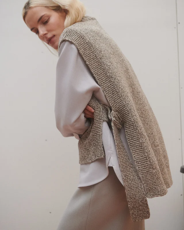 Women's Vests Sweater with Buttons-Kalvos Merino Wool Vest - Tweed
