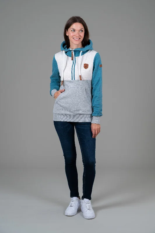 Women's Hoodies with Sporty Design -Kaya Half-Zip Hoodie Peacock Blue