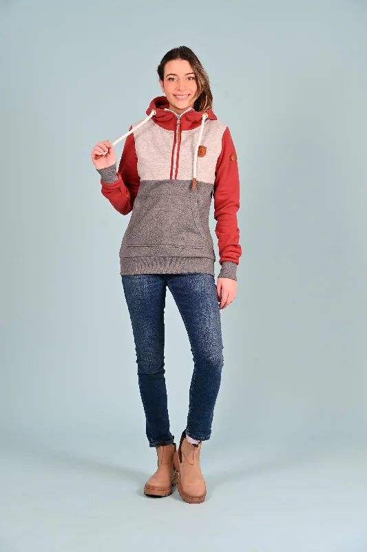 Women's Casual Hoodie Tops for Day Out -Kaya Half-Zip Hoodie Rustic Red