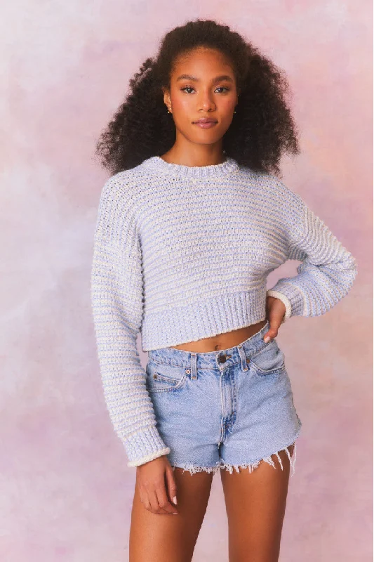 Women's Sweater Pullover with Funnel Neck-Koa Cotton Stripe Pullover Sweater