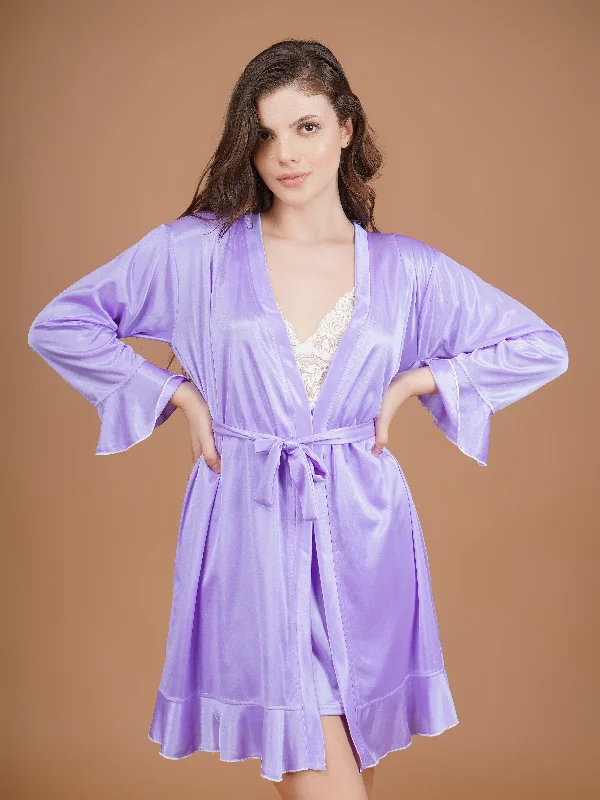 Doll Dress for Dollhouse Decoration -Lace Detailed Lavender Satin Babydoll and Robe Doll Dress for Dollhouse Decoration -Lace Detailed Lavender Satin Babydoll and Robe