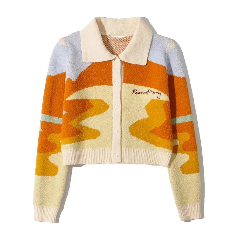 Women's Longline Cardigans Sweater-Landscape Crop Cardigan Sweater For Women