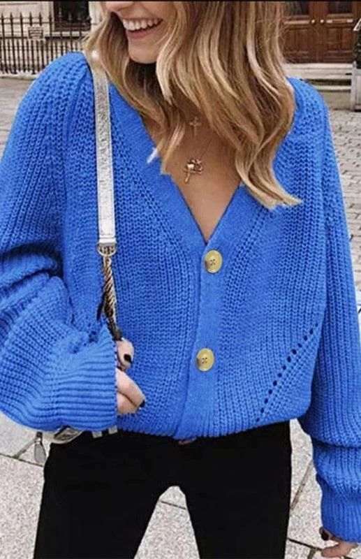 Women's Elegant Cardigans Sweater-Lantern Sleeve Button  Women Cardigan Sweater