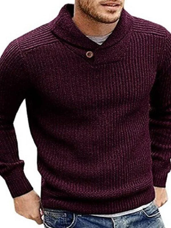 Women's Chunky Cashmere Pullover Sweater-Lapel Button V-Neck Men Pullover Sweater