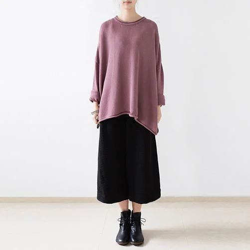 Women's Tunic Shirts -Lavender knit sweater tops loose knitted blouse tops plus size