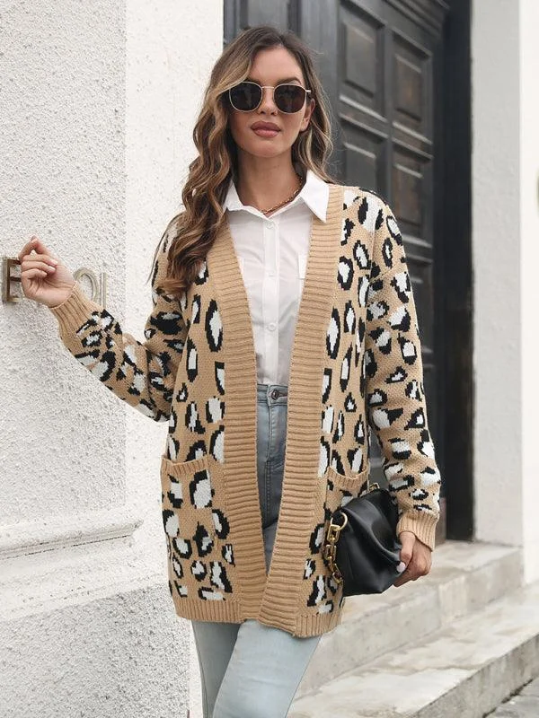 Women's Chic Cardigans Sweater for Fall-Leopard Jacquard Cardigan Sweater
