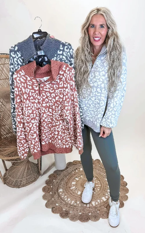 Women's Vintage Style Pullovers Sweater-Cheetah 1/2 Mock Neck Dreamer Pullover | Salty Wave Women's Vintage Style Pullovers Sweater-Cheetah 1/2 Mock Neck Dreamer Pullover | Salty Wave