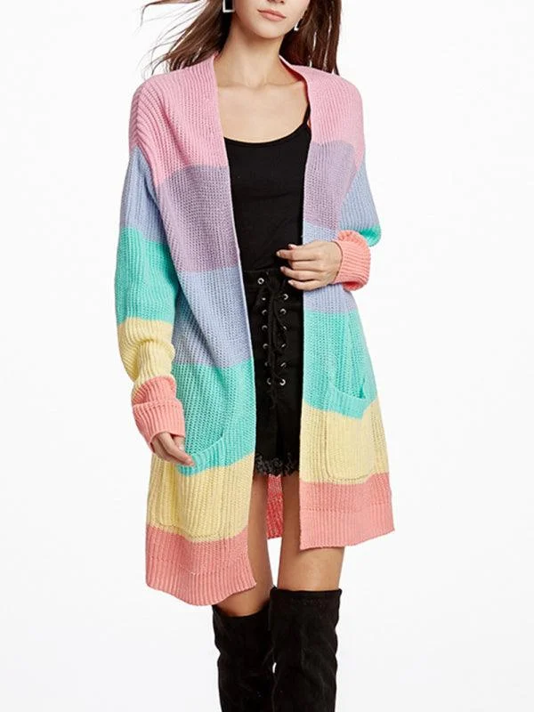 Women's Oversized Cardigans Sweater-Long Rainbow Color Loose Women Cardigan Sweater