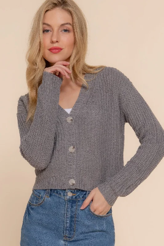 Women's V-neck Knit Sweater-Long slv v-neck sweater cardigan