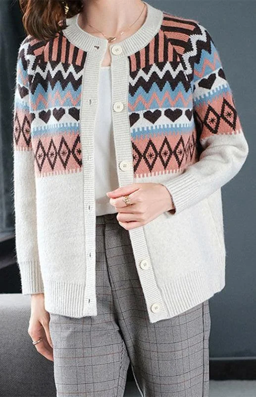 Women's V-neck Cardigans Sweater-Loose Ladies Cardigan Sweater