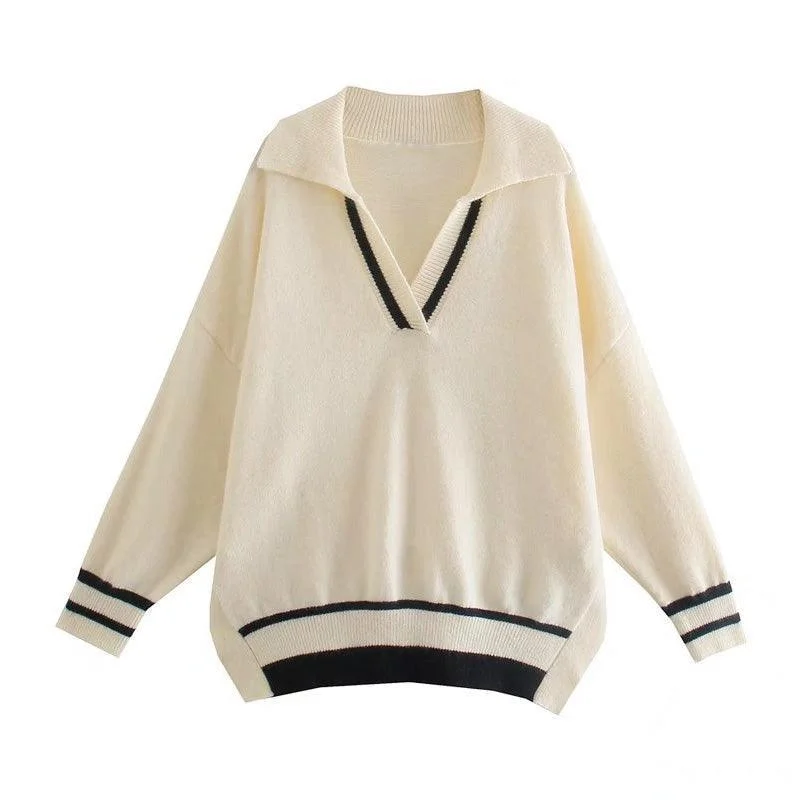 Women's Wool Knit Pullover Sweater for Cozy Days-Loose Striped Pullover Sweaters For Women