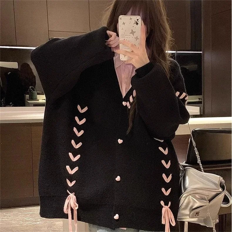 Women's Cardigans Sweater with Puffed Sleeves-Loose Tie Casual Knitted Cardigan Sweater Women's Cardigans Sweater with Puffed Sleeves-Loose Tie Casual Knitted Cardigan Sweater