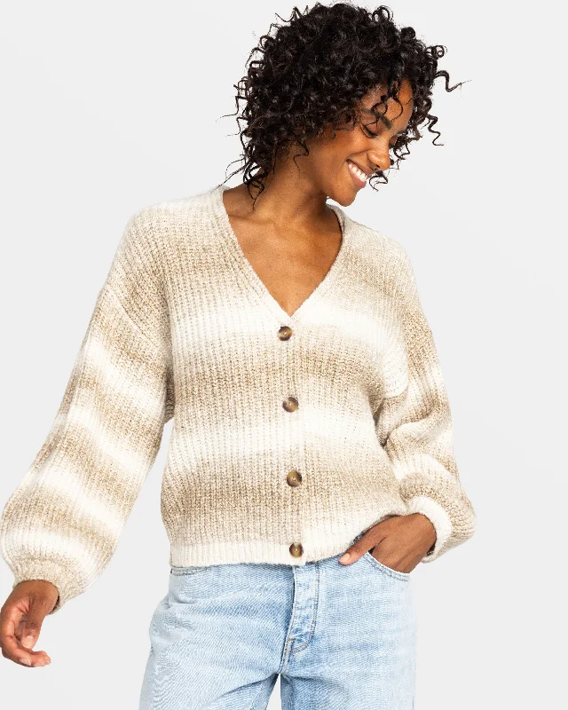 Women's Cardigans Sweater with Fringe-Marble Tiles Cardigan - Parchment