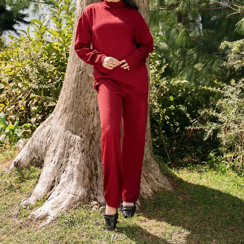 Women's Sweater Set with Cropped Sweater -Maroon Co-Ord Set PW4857