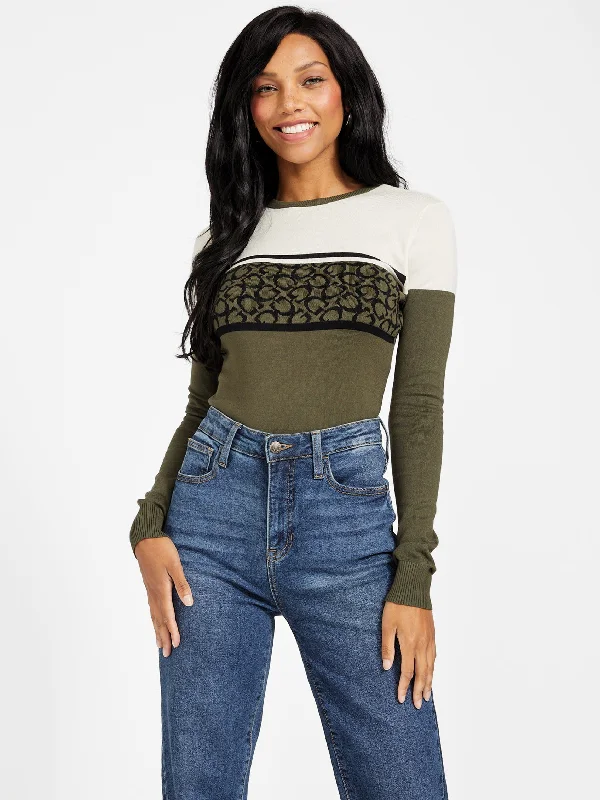 Women's Sweater for Evening Wear-Mayla Color-Block Logo Sweater