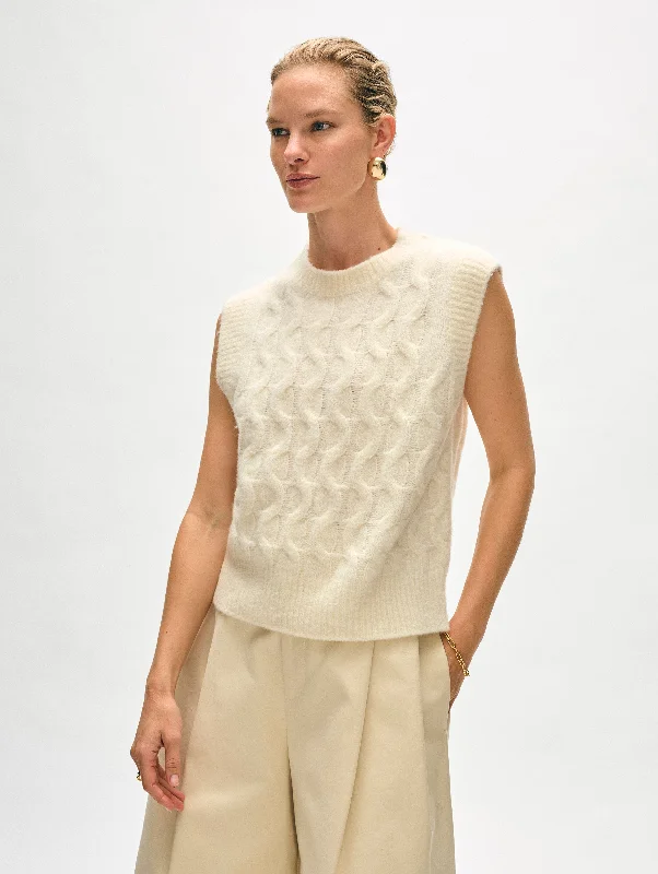 Women's Layering Vests Sweater-Merino Cashmere Boucle Cable Vest