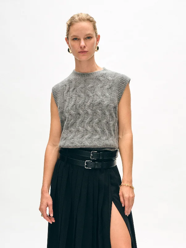 Women's Cozy Cardigan Vests Sweater-Merino Cashmere Boucle Cable Vest