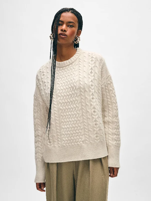 Stylish Women's Sweater-Merino Cashmere Cable Crewneck