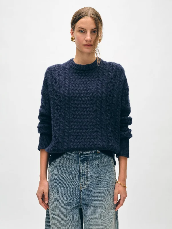 Women's Pullover Sweater-Merino Cashmere Cable Crewneck