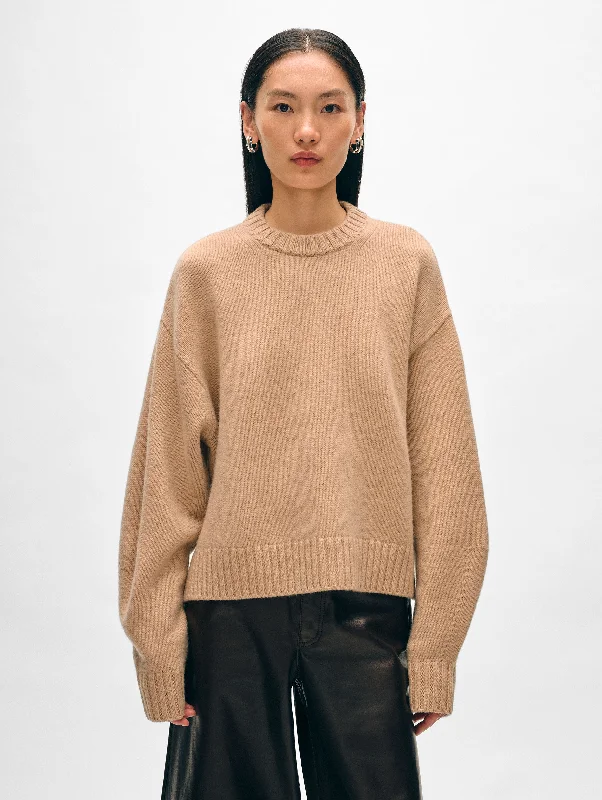 Women's Sweater for Elegant Look-Merino Cashmere Drop Shoulder Crewneck