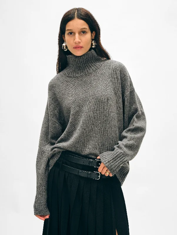 Women's Sweater for Cozy Weekend Vibes-Merino Cashmere Standneck