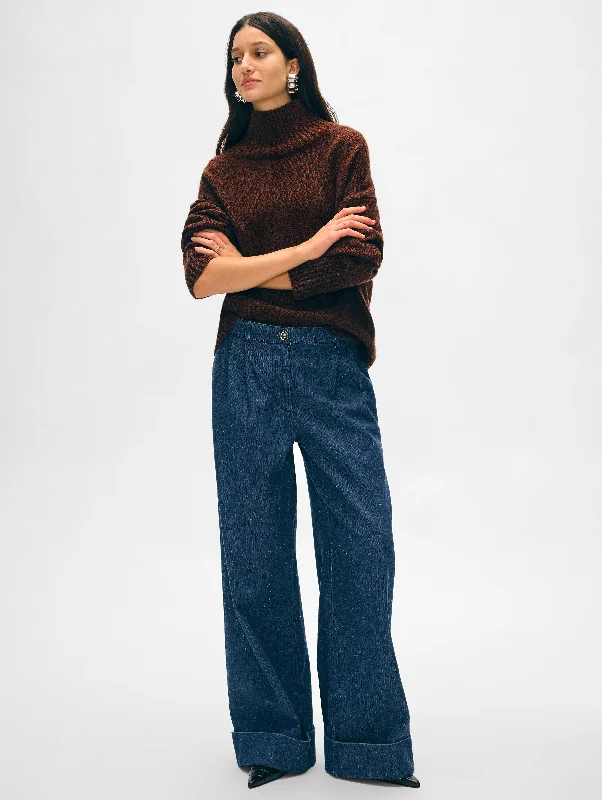 Women's Sweater with Knit Front-Merino Cashmere Standneck