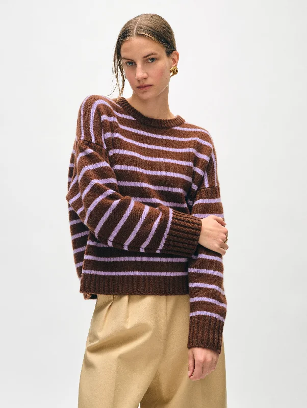 Women's Sweater Dress-Merino Cashmere Striped Crewneck