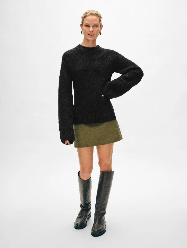 Women's Sweater with Unique Patterns-Merino Cashmere Waisted Crewneck